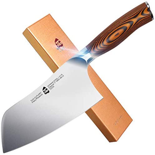 Heavy Duty Carbon Steel Cleaver / Meat Chopper With Burnt Camel Bone and  Walnut Handle by Titan 