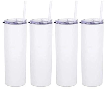 20 oz Stainless Steel Double Wall Insulated Slim Water Tumbler Cup with Lid and Straw White 4 Pack Koodee Sublimation Blanks Straight Skinny Tumbler
