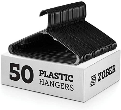 HOUSE DAY 60PACK Black Plastic Tubular Adult Hangers 16.5 Inch Light-Weight Plastic  Hanger 60pcs