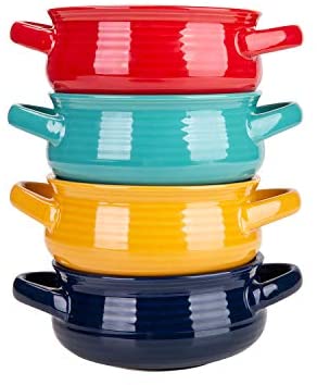 Bake & Serve - Large Ceramic Soup Bowls With Handles and Lids - 30 Ounce -  Set of 2