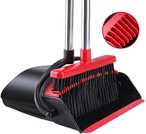 Tiumso Dust pan Broom Set with Upgrade Combo 4 Layers Bristles,Upright Standing 