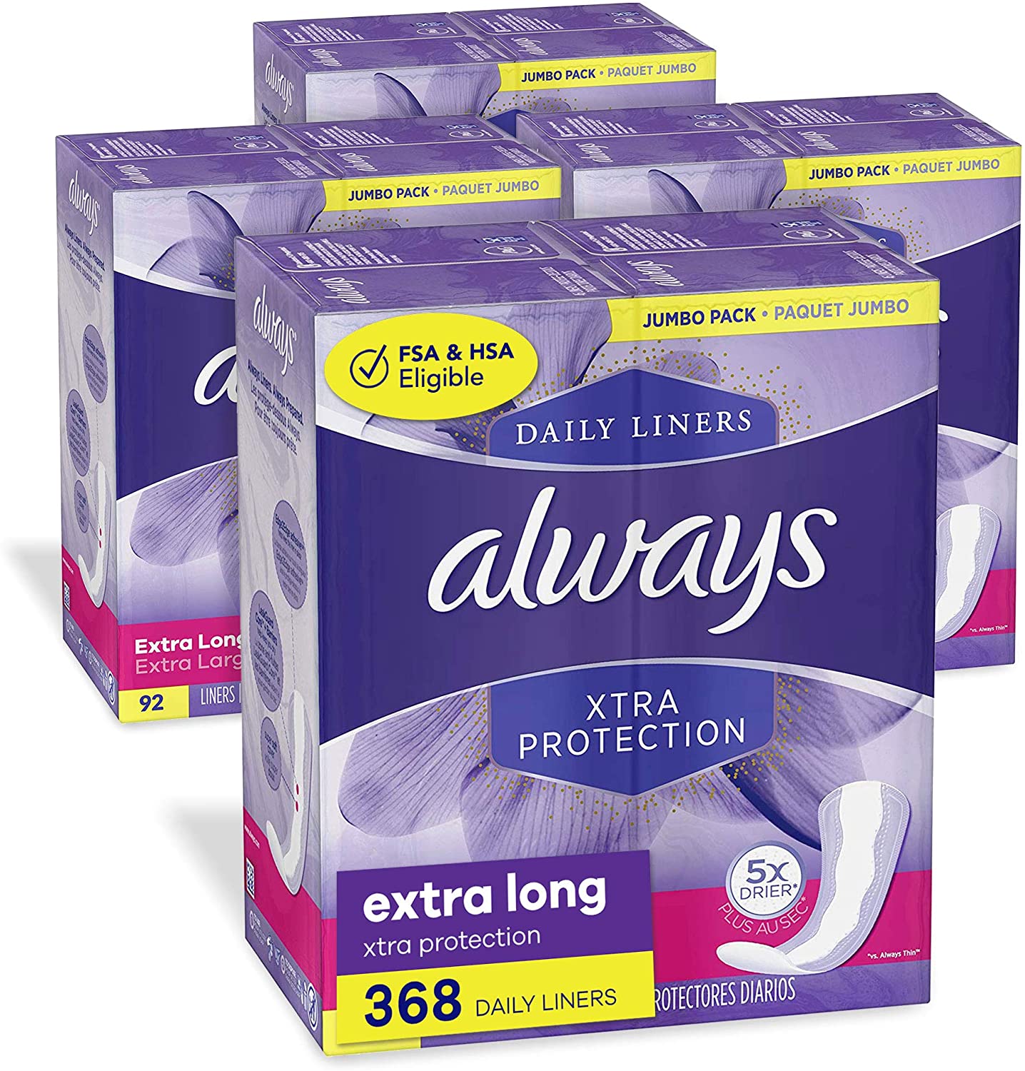 Wholesale Always Xtra Protection Dailies Feminine Panty Liners for Women, Extra Long, 368 Count