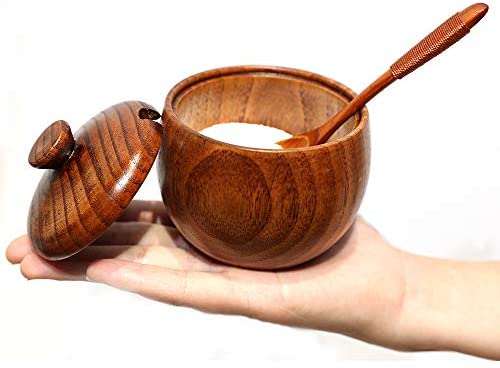 Details about  / 2X Bamboo Wooden Spice Jar Sugar Bowl Tea Salt Seasoning Storage Box