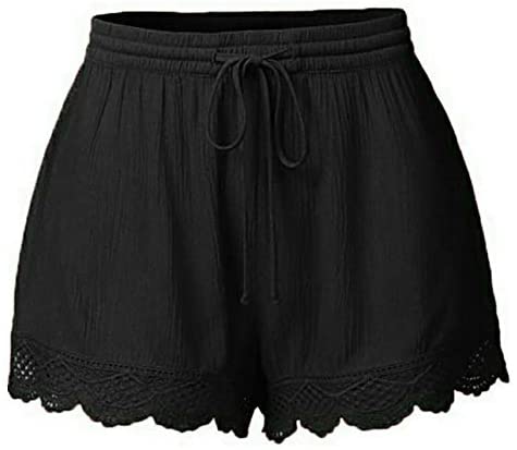 HCNTES Womens Shorts for Summer,Women Soild Comfy Drawstring Casual Elastic Waist with Pocketed Shorts,S-XXL 