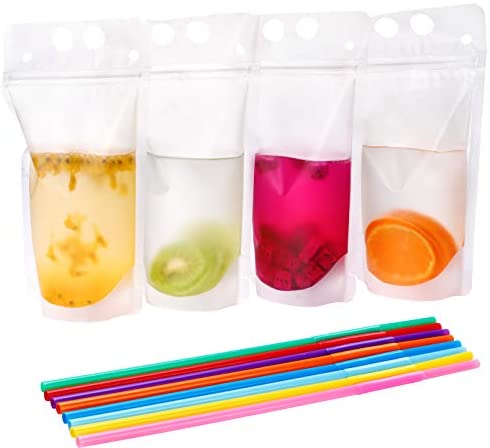 MEDca Clear Drink Pouches with Straw, Double Zipper Reusable Smoothie,  Juice and Drink Bag 