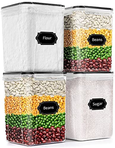 Extra Large Plastic Food Storage Containers with Lids 175oz, For Flour &  Sugar - Air tight Kitchen & Pantry Organization Bulk Food Storage, BPA-Free  - 4 PC - Canisters with Pen 