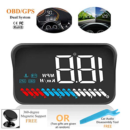 Water Temperature Speed for All Vehicles WANZSC Car Head Up Display Universal Dual System High Definition OBD HUD Windshield Projector Overspeed Security Alarm Mileage Measurement 