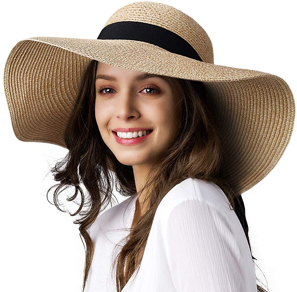 Sydbecs Womens Sun Hats Wide Brim Summer Beach Hat for Women Foldable  Travel Straw Hat UPF50+ Khaki