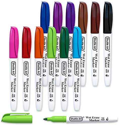 Wet Erase Markers, Ezzgol 12 Colors Bullet Tip Wine Glass Markers, Overhead Transparency Smudge-Free Markers for Dry Erase Whiteboards Schedule