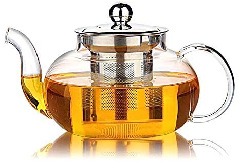 PARACITY Glass Teapot Stovetop 34 OZ, Borosilicate Clear Tea Kettle with  Removable 18/8 Stainless Steel Infuser, Teapot Blooming and Loose Leaf Tea