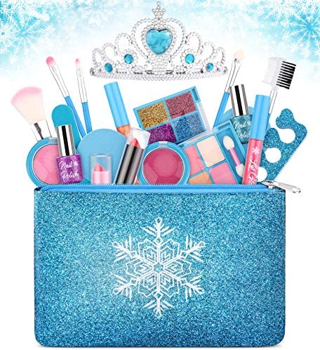 Qudai Kit de maquiagem para meninas Real Kids Make Up Set Cosmetics Play  Set Cofre lavável com bolsa de transporte para meninas Jogo de festa Natal