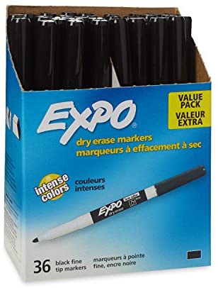  EXPO 86001 Low Odor Dry Erase Marker, Fine Point, Black (Pack  of 12) : Everything Else