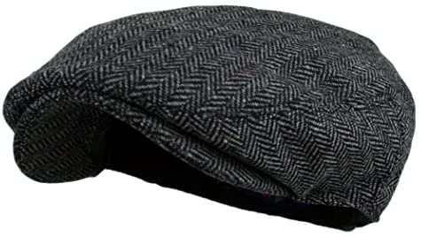 Men's 8 Panel Wool Blend Newsboy Flat Cap Herringbone Tweed Hat