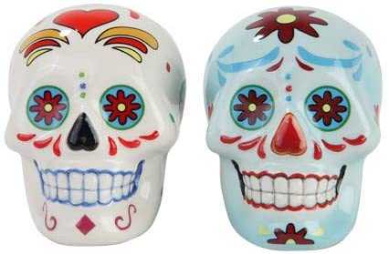 Ebros Day of The Dead Salt & Pepper Shakers Skeleton Couple Bride & Groom Set