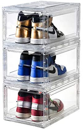 YOLOPARK Shoe boxes X-Large Clear Plastic Stackable Side Door Sneaker  Display Case Pack of 4, Shoe Containers for Closet with Lids Shoe Storage  Boxes