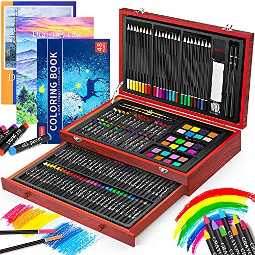 Wholesale Art Supplies, Ibayam 150-pack Deluxe Wooden Art Set Crafts 