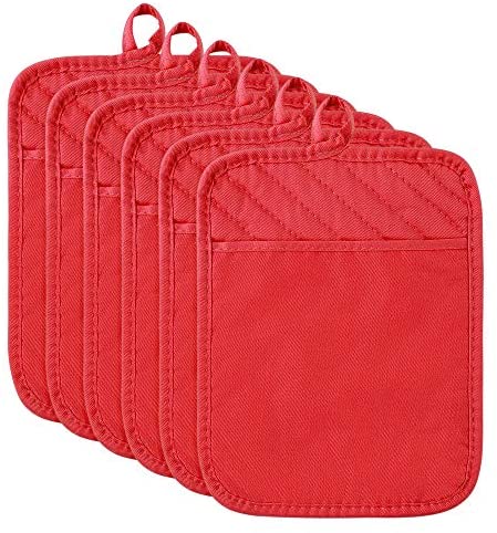 GROBRO7 5Pack Pot Holders for Kitchen Heat Resistant Cotton Potholder  Multipurpose Hot Pad Machine Washable Oven Mitts with Pocket Potholders for