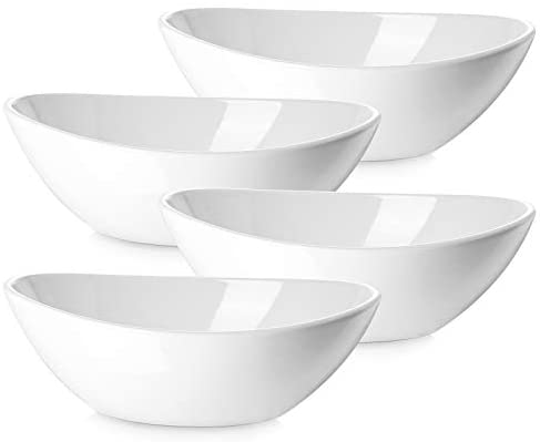 DOWAN White Ceramic Bowls with Lids, Serving Bowls with Lids, Food Storage Container, 64/42/22/12 oz, Set of 4, Size: 64 fl oz