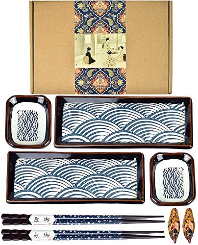 Artcome 10 Pcs Japanese Style Ceramic Sushi Plate Dinnerware Set for  Wedding Housewarming - 2 Sushi Plates, 2 Sauce Dishes, 2 Snack Bowl, 2  Pairs of