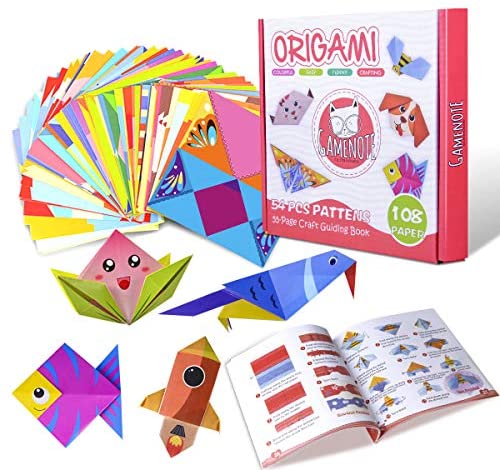 Origami Paper Craft Kit, 144 Sheets Double Sided Origami Colored Folding Papers in 5.5 inch Square Sheets with Instructional Origami Book for School