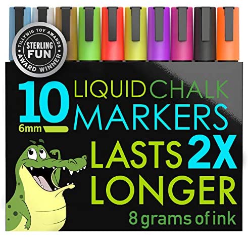 Chalkola Liquid Chalk Markers Erasable (10 Pack) w/Gold & Silver - Washable  Paint Chalk Pens for