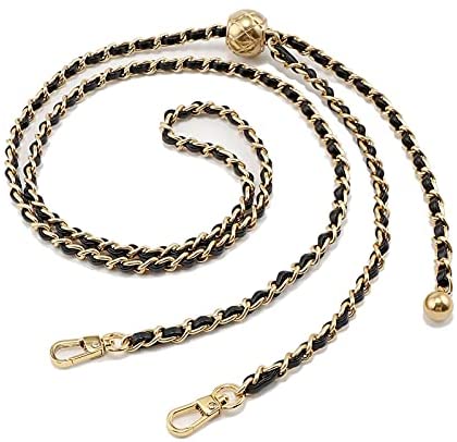 uxcell Purse Chain Strap, 2Pcs 31x0.24 Flat Chain Strap  Handbag Chains Accessories Purse Straps Shoulder Cross Body Replacement  Strap(Gold Tone)
