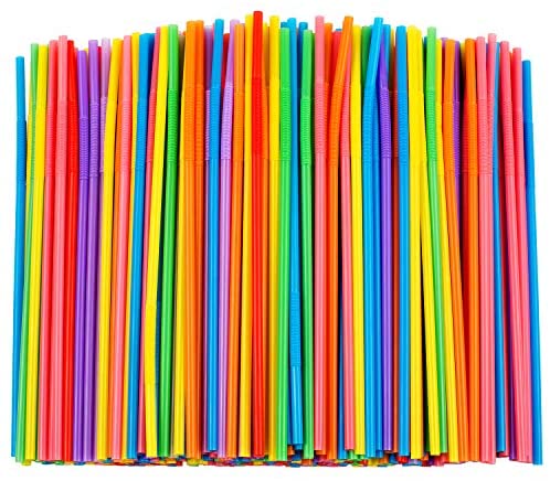 380 Pack Individually Wrapped Disposable Plastic Flexible Drinking Straws - BPA Free - White