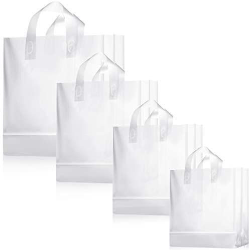 Plastic Bags with Handles 100 Pack Small Frosted Black Plastic Shopping Bags  Gusset & Cardboard Bottom 8x4x10