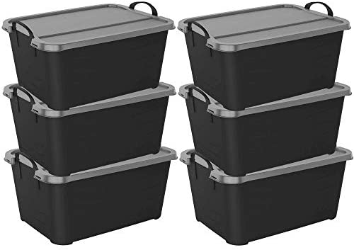 Minekkyes 6-Pack Home Storage Bins, Plastic Container, Latching Box with  Handle (Grey handle)