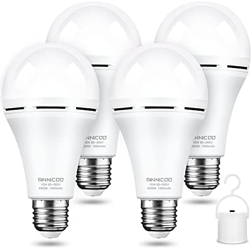 Neporal 4 Pack Emergency Rechargeable Light Bulbs with hook, Daylight, 15W,  80W Equivalent