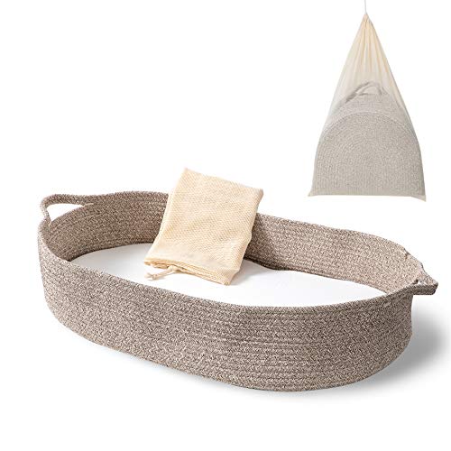 Wicker-Look Woven Baby Moses Changing Basket - Natural/Ecru - Badger Basket