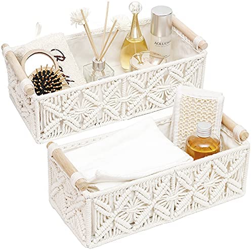 DUOER Round Paper Rope Storage Basket, Wicker Baskets for Organizing with  Handle, Decorative Bins for Countertop, Toilet Paper Basket for Toilet Tank