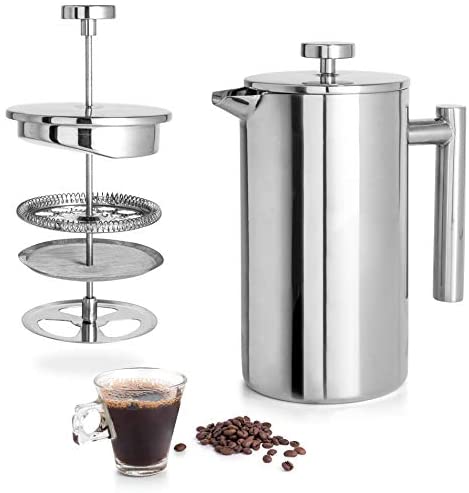 Quiseen Double Wall Stainless Steel French Press Coffee Maker 1 Liter -  34-Ounce