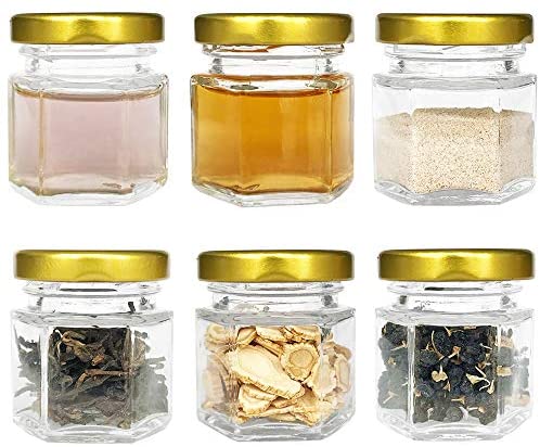 Superlele 30pcs 1.5oz Hexagon Mini Glass Jars with Gold Lids