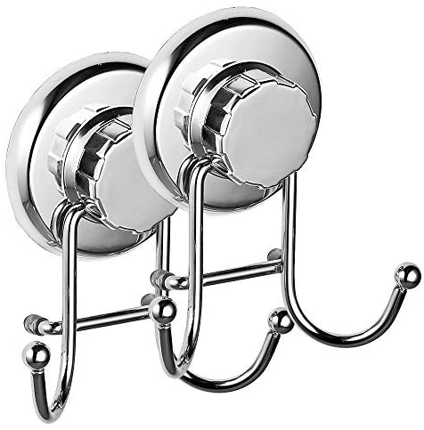 DGYB Suction Cup Hooks for Shower Set of 2 Towel Hooks for Bathrooms Sus 304 Stainless Steel Matte Black Shower Hooks for Loofah 15 lb Bathroom