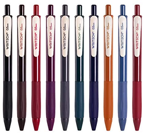 WRITECH Gel Pens Fine Point: 0.5mm 8 Black & 2 Red Ink Pen Set Clickable for Journaling Drawing Notetaking Bible Non Bleed 10