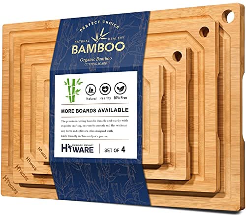 Hiware Bamboo Heavy Duty Chopping/ Cutting Boards Set with Juice Groove for  Kitchen, Meat, Vegetables - Pre Oiled, Extra Large, 4-Piece