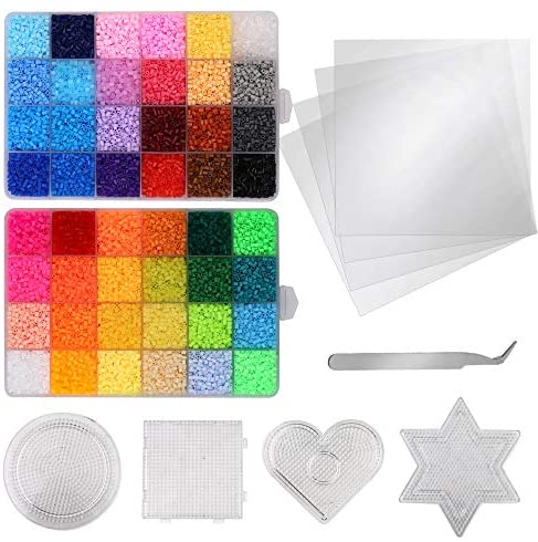 INSCRAFT 28,000 Mini Fuse Beads kit 2.6mm, 48 Colors 7 Pegboards 15 roning  2 Tweezers 2 lroning Papers Melty Beads Melting Beads Iron Beads Craft