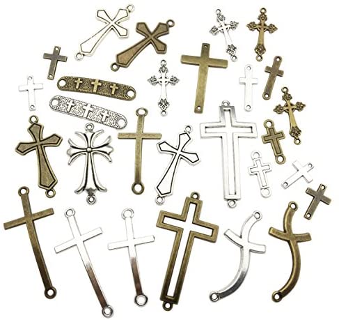 Aylifu 40pcs Round Enamel Cross Charms Alloy Crucifix Charm Pendants for  Jewelry Making Bracelet Necklace