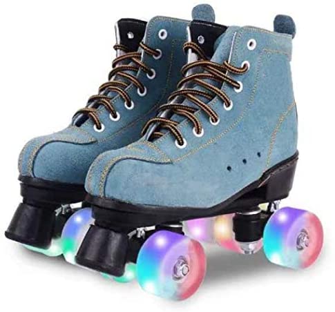 XUDREZ Roller Skates for Women Men Microfiber Leather Fashion Roller Skates Shiny Four Wheels Roller Skates High-top Roller Skates 
