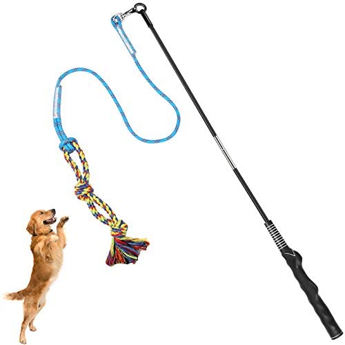 SYOOY Dog Extendable Teaser Wand Pet Teasing Flirt Pole Interactive Toy  with 1 Cotton Chewing Rope for Small Medium Large Dogs Training Exercising