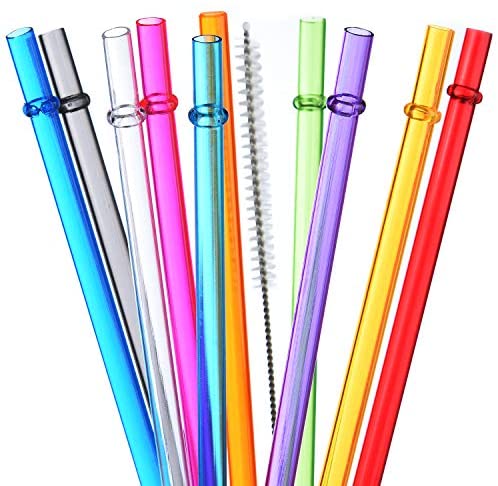 ALINK 10-Pack Clear Reusable Silicone Straws, 2 Large Silicone Boba Straws,  8 Long Smoothie Straws for 30 oz 20 oz Tumblers, Milkshakes, Bubble Tea