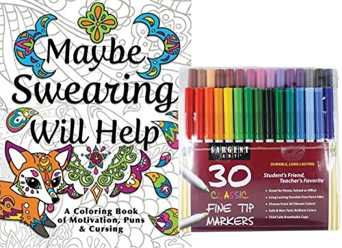 Maybe Swearing Will Help Adult Coloring Book Set - for Adults Relaxation  with Markers in a Case - Motivational Swear Word Anxiety Relief - Color  Cuss