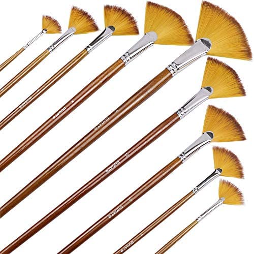 Amagic Fan Brush Set - Hog Bristle Natural Hair - Artist Soft Anti-Shedding Paint  Brushes for Acrylic Watercolor Oil Painting, Long Wood Handle with Case, Set  of 6