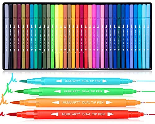 iBayam Dual Tip Art Brush Marker Pens for Adult Coloring Book, 36 Colors  Journal Planner Drawing Pens with Fine Point & Brush Tip for School Office