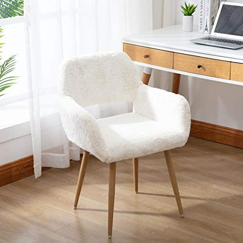 Yaheetech Cute Petal Desk Chair Home Office Swivel Upholstered Leather  Makeup Vanity with Armrests for Bedroom Modern Computer Rolling Women White