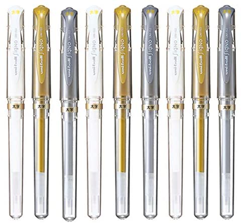 Uni-Ball Signo UM-153 Gel Ink Rollerball Pen, 1.0mm, Broad Point, White,  Black and Silver Set of 3