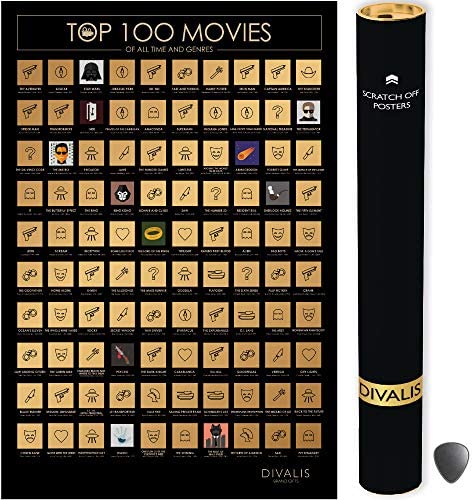 Top 100 Movies Scratch Off Poster, Films of All Time Bucket List Premium Wall Decor for Movie lovers, Movies Scratch Off Calendar with Scratcher