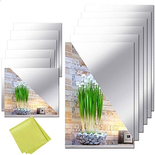 Zonon Flexible Mirror Sheets Self Adhesive Non Glass Mirror Tiles Mirror  Stickers for Home Wall Decor (10 Pieces, 10 x 10 Inches)