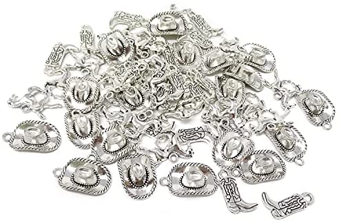 80pcs Antique Silver Western Cowboy Theme Charms Vintage Alloy Mixed  Western Horse Boot Gun Pendants Charms for DIY Bracelet Necklace Earrings  Jewelry